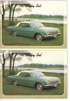 1962 chevy impala ss 409 baseball card sized cards - lot of 2 - must see !!