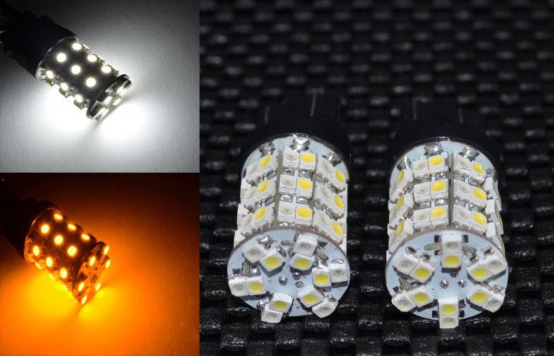 2 pc 60 smd 7443 t20 led bulb white/yellow turn signal tail lamp side marker