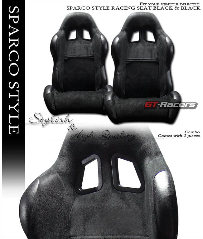 Sp sport style blk suede leather racing bucket seats+sliders l+r for jdm vehicle