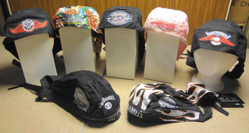 Lot of seven vintage dated sturgis rally do doo dew rags / skull caps free ship