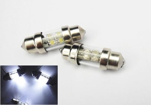 2x white festoon bulb 31mm 4 led light lamp interior dome map step de3175 de3022