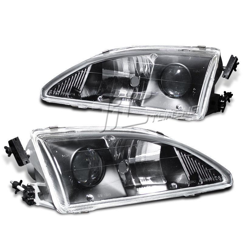 1994-1998 mustang black bezel projector headlight clear len chrome reflector set