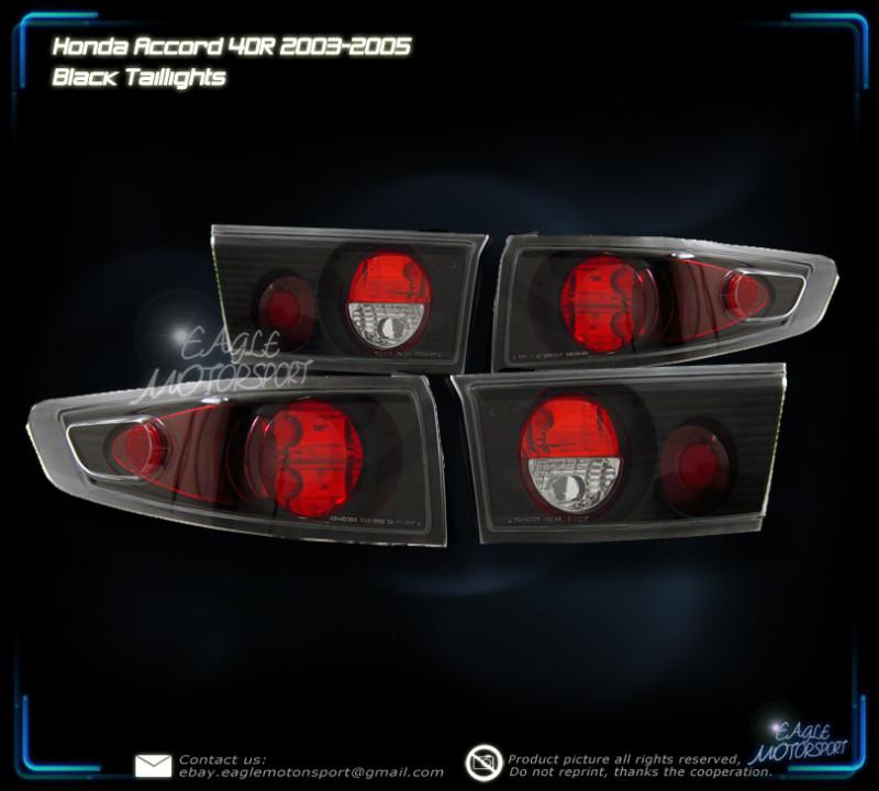 2003-2005 honda accord 4dr 4d sedan black blk tail lights left right rear lamps