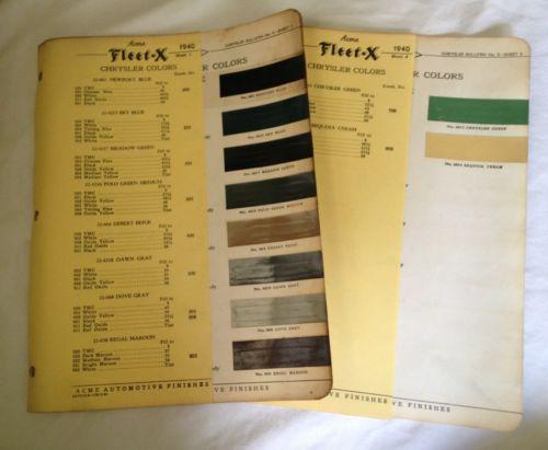 Original 1940 chrysler~paint chips~automotive~acme paints~color chart~saratoga