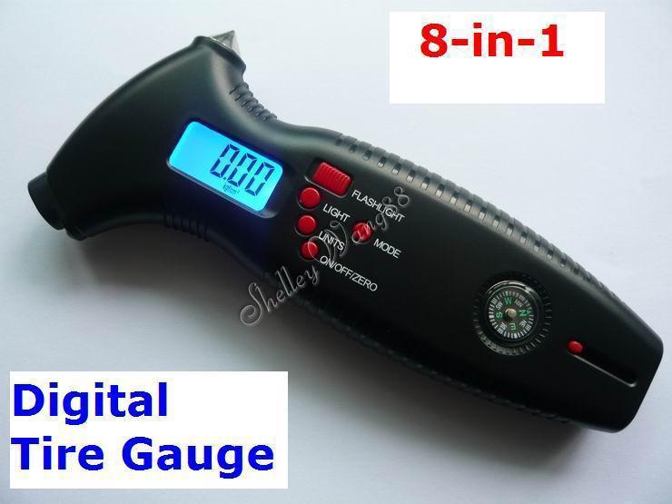 Digital tire tyre pressure gauge torch led light hammer