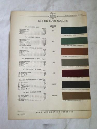 1938 desoto~paint chip~automotive~acme paints~chrysler~airstream~color chart