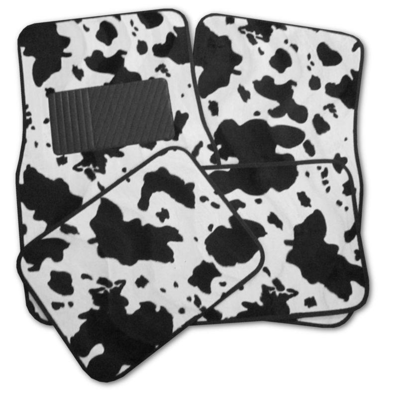 New white black cow car truck auto interior floor mats set #4