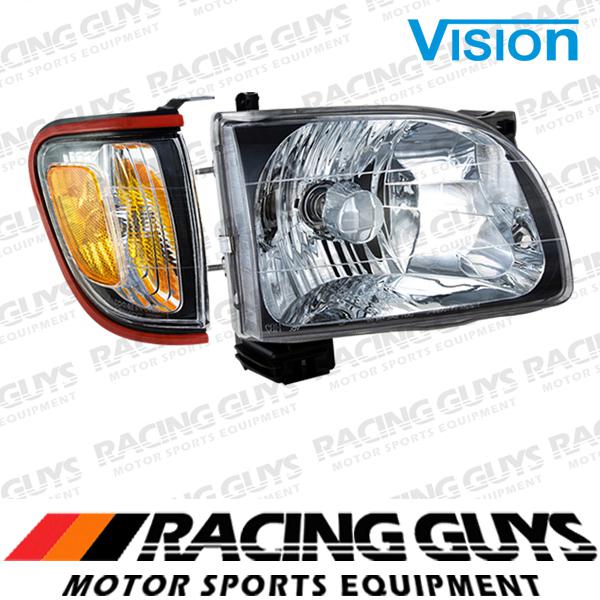 Rt passenger head light clear lense rh corner signal+red bezel 01-04 toyota cab