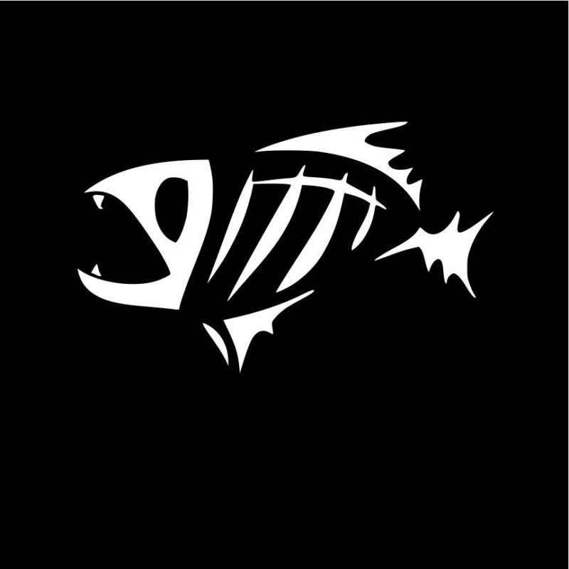 Skeleton bone fish vinyl decal sticker car truck suv window fishing boat  9"