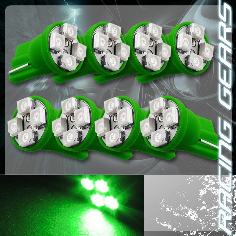 8x green smd 4 led 12v t10 wedge interior instrument map panel gauge light bulbs