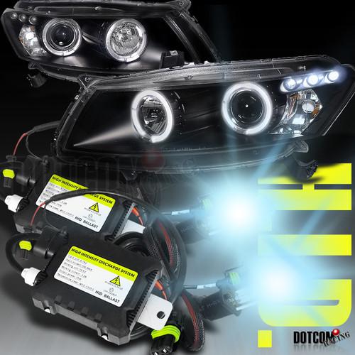 2008-2012 accord 2dr led halo black projector headlights+h1 6000k hid kit