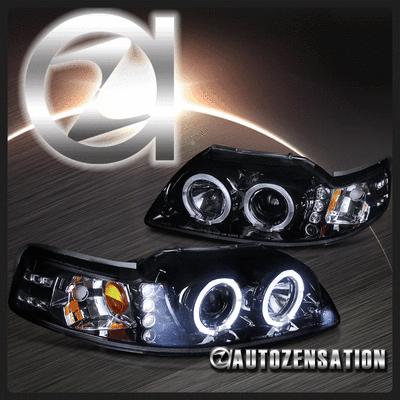 New [glossy black] 99-04 ford mustang dual halo projector led headlight pair