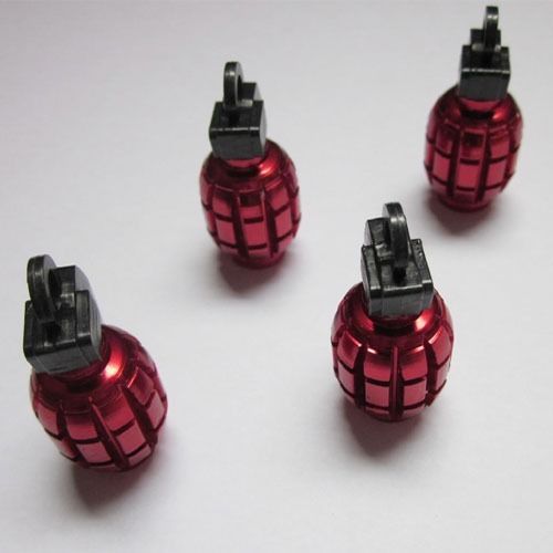 4x red cool metal grenade car bike tyre valve dust caps dr6