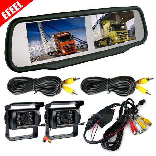 Hd 4.3&#034; dual screen car rear view monitor mirror +2 backup 12-24v cameras truck