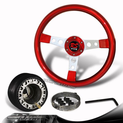 350mm jdm 6-holed red wood grip steering wheel silver spokes +hub for honda acur