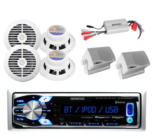 Kenwood boat usb aux ipod input receiver 2 box,4 round white speakers, 800w amp