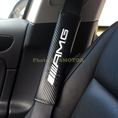 Pair carbon fiber texture safety seat belt shoulder pads cushions for amg sport