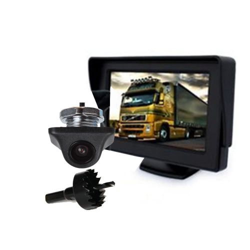 Kit 4.3&#034; lcd monitor+wired car reverse rear view coms backup camera waterproof