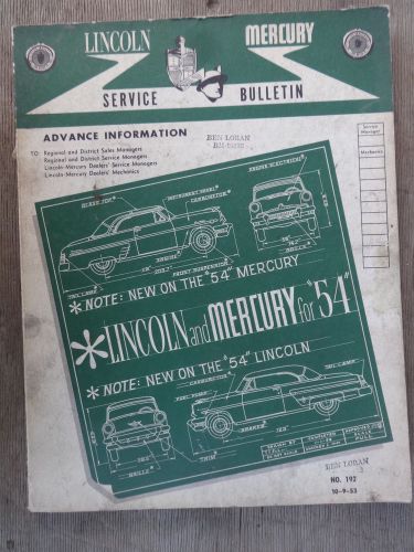 1954 lincoln mercury service bulletin no. 192 copyright 1953 advance information