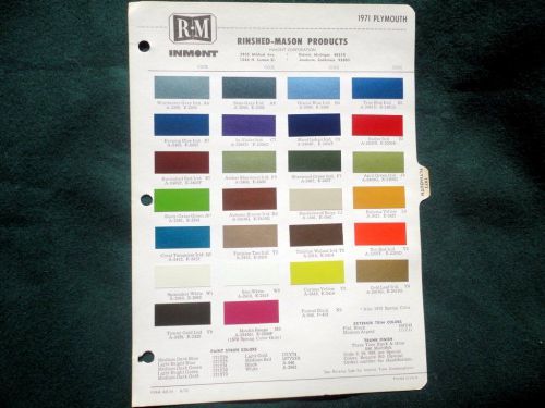 1971 plymouth rinshed mason automotive color chips chart original scheme brochur