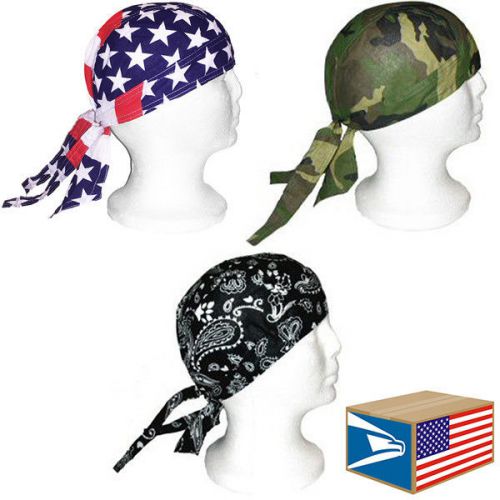 3 lot assorted designs skull cap motorcycle doo do du rag hat new sale! #e3447