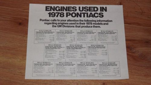 1978 original pontiac engine options brochure with trans am etc..