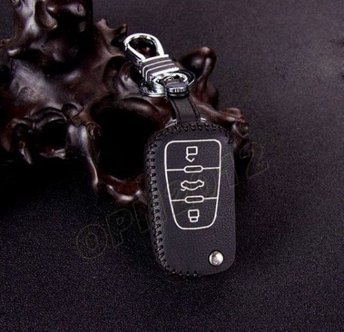 Black+white leather car remote control key shell bag holder cover for volkswagen