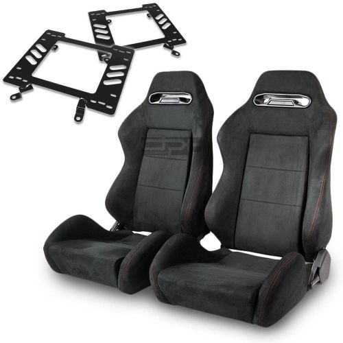 Type-r racing seat full black suede+silder+for 79-98 ford mustang bracket x2