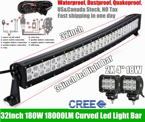 32inch curved led work light bar + 2x 4&#034; cree lights offroad truck suv jeep 30