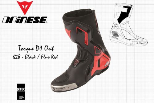 New - dainese torque d1 out racing boots - black fluo red - us 12.5 eu 46