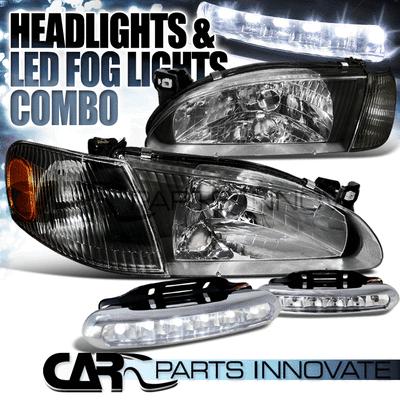 98-00 corolla jdm black headlights corner turn signal lights+6-led fog lamps