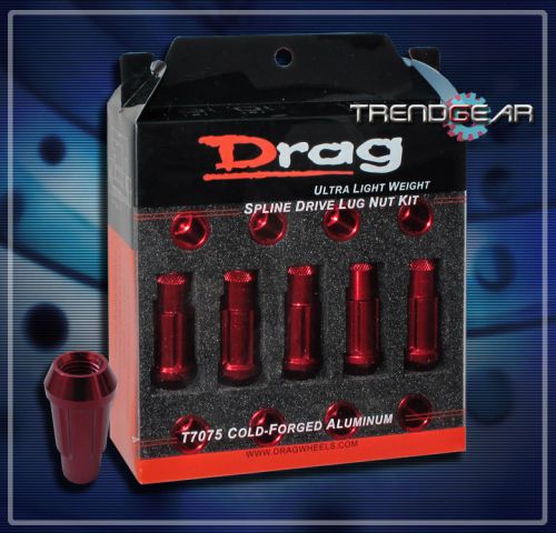 20 drag 12x1.25 wheel rim spline tuner lug nuts+key red