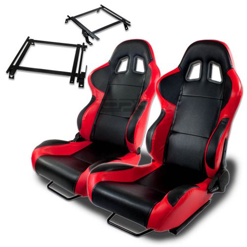 T-4 racing seat black red pvc+silder/rail+for 90-93 acura integra da bracket x2