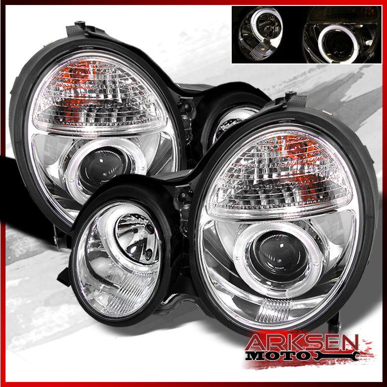 00-02 benz w210 e320 e430 twin halo projector head lights front lamps chrome set