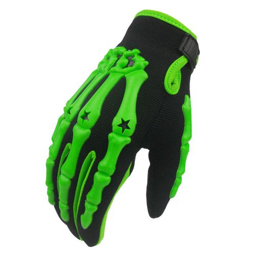 Full finger skeleton bone motocross riding gloves for motorcycle black green