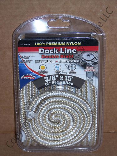 Gold &amp; white dock line double braid 3/8&#034; x 15&#039; nylon 12&#039;&#039; eye loop boat docking
