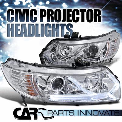 Honda 06-11 civic 2dr coupe led driving drl projector headlights lamp chrome