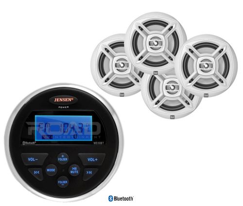 4 marine dual 6.5&#034; white speakers, jensen marine bluetooth usb aux am fm radio