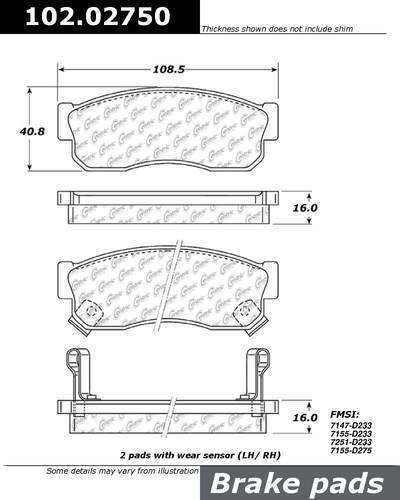 Centric 102.02750 brake pad or shoe, front-standard metallic brake pad