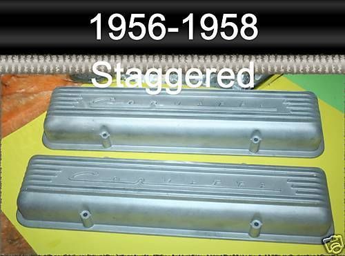 Rare original 1956 1957 chevy corvette 9 fin staggered bolt pattern valve covers