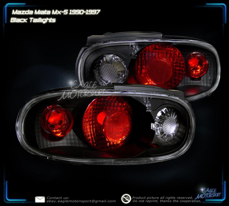 1990-1997 mazda miata black blk tail lights driver passenger rear lamps assembly