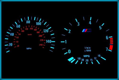 G124 bmw e36 91-99 uk 140mph black/blue el plasma glow gauges cluster dials