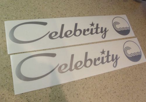 Celebrity vintage boat decal 18&#034; silver die-cut 2-pk free ship + free fish decal