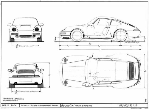1995 porsche 911 993 carrera print of factory drawing sketch (60cm x 43.5cm)