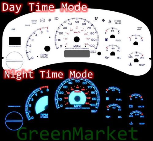 99-02 silverado full size truck white face blue indiglo glow gauges