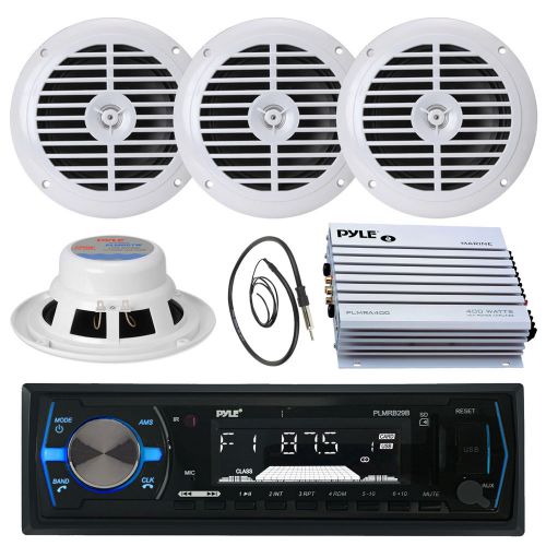 400w marine amplifier, 6.5&#034; speakers, pyle aux am fm usb radio, marine antenna