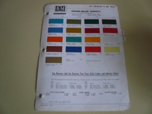 1971 chevrolet gmc trucks r-m color chip paint sample - vintage