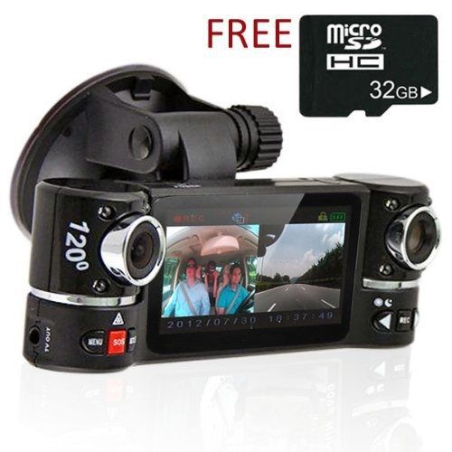 Indigi? dual camera rotated lens car dvr w/ 2.7&#034; split lcd+night vision+motion