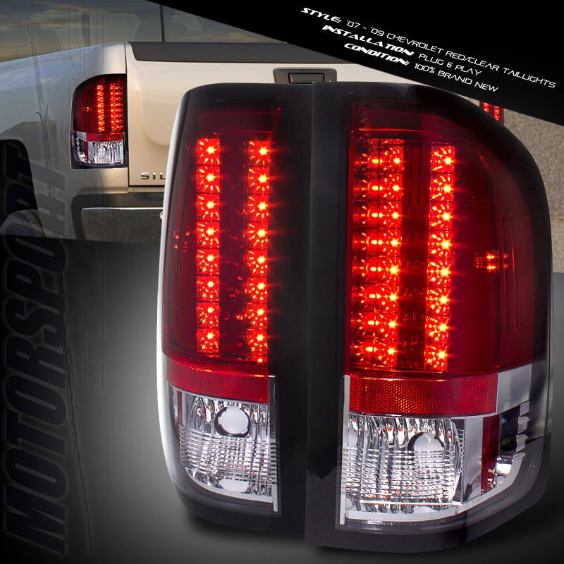 2007-2010 chevy silverado led red clear len pickup truck tail brake lights lamps