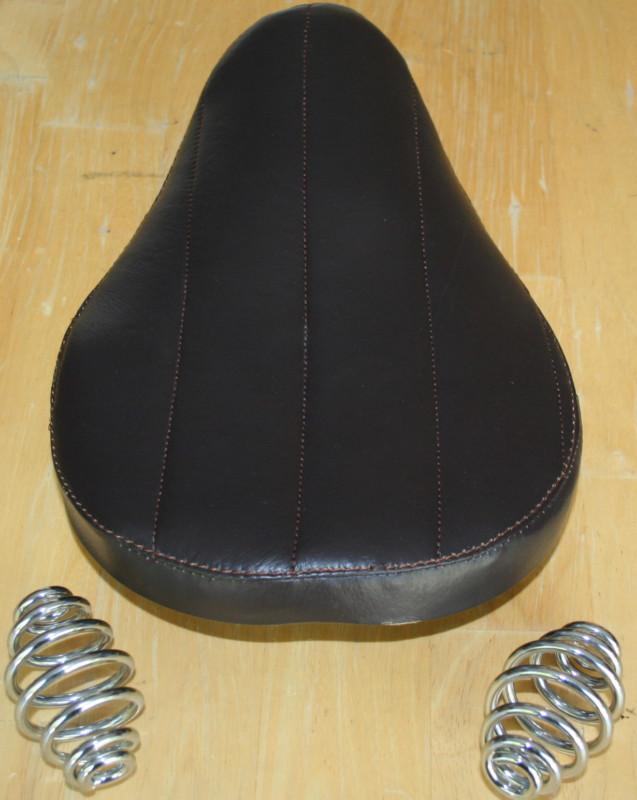 Custom chopper brown leather seat "bates" solo style seat custom stiching (1)